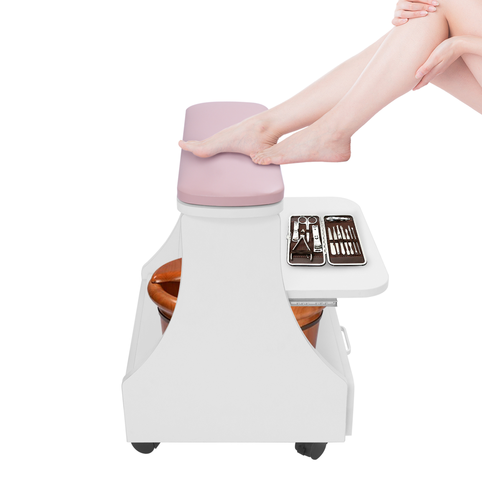 Portable Esthetician Trolley Cart, Salon Nail Foot Trolley Cart, Manicure Pedicure Cart - Pink