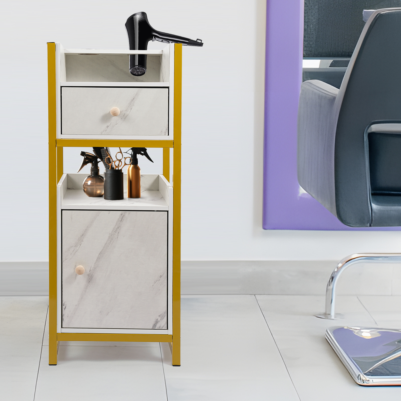 Hairdressing Tools, Hairdressing Rack, Hairdressing Shelf, Hairdressing Rack with Drawers, Generous Appearance, 34*30*85cm