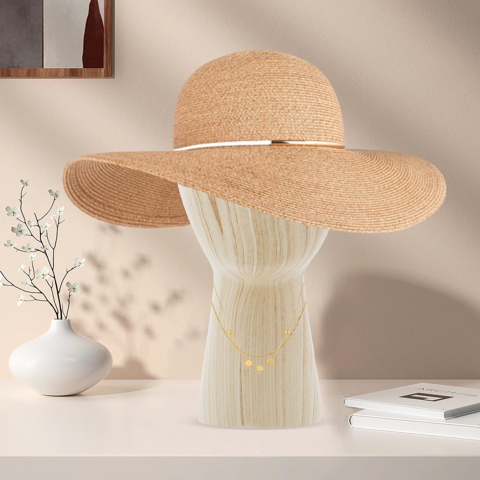 Short display head model head circumference 56cm - light wood grain, hat wig display stand, simulation head display stand, mannequin head stand