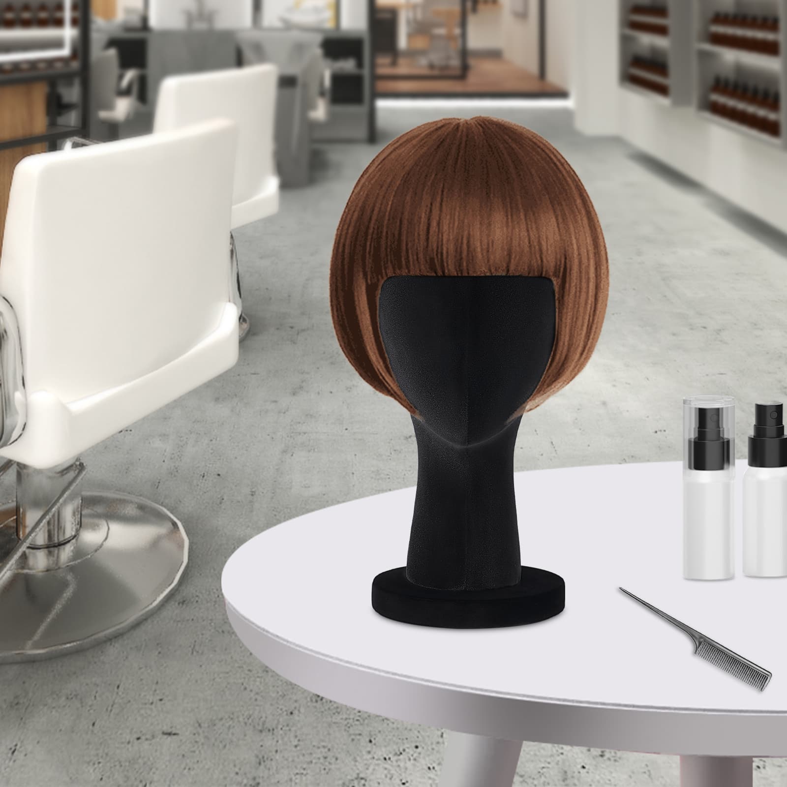 Velvet round base display head short style - black, female mannequin head, mannequin head Velvet round base display head short style - black, female mannequin head, mannequin head