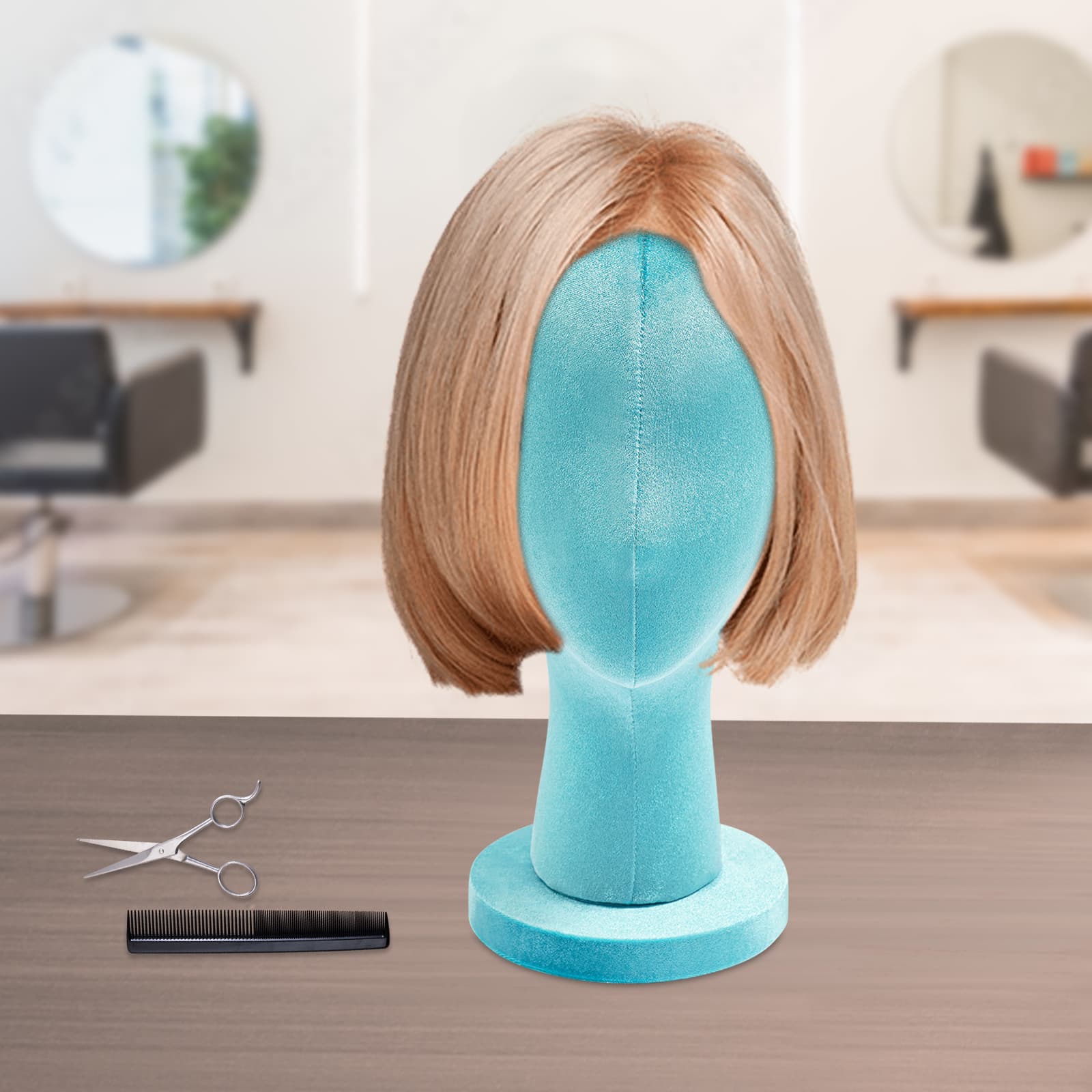 Velvet round base display head short style, female mannequin head, mannequin head