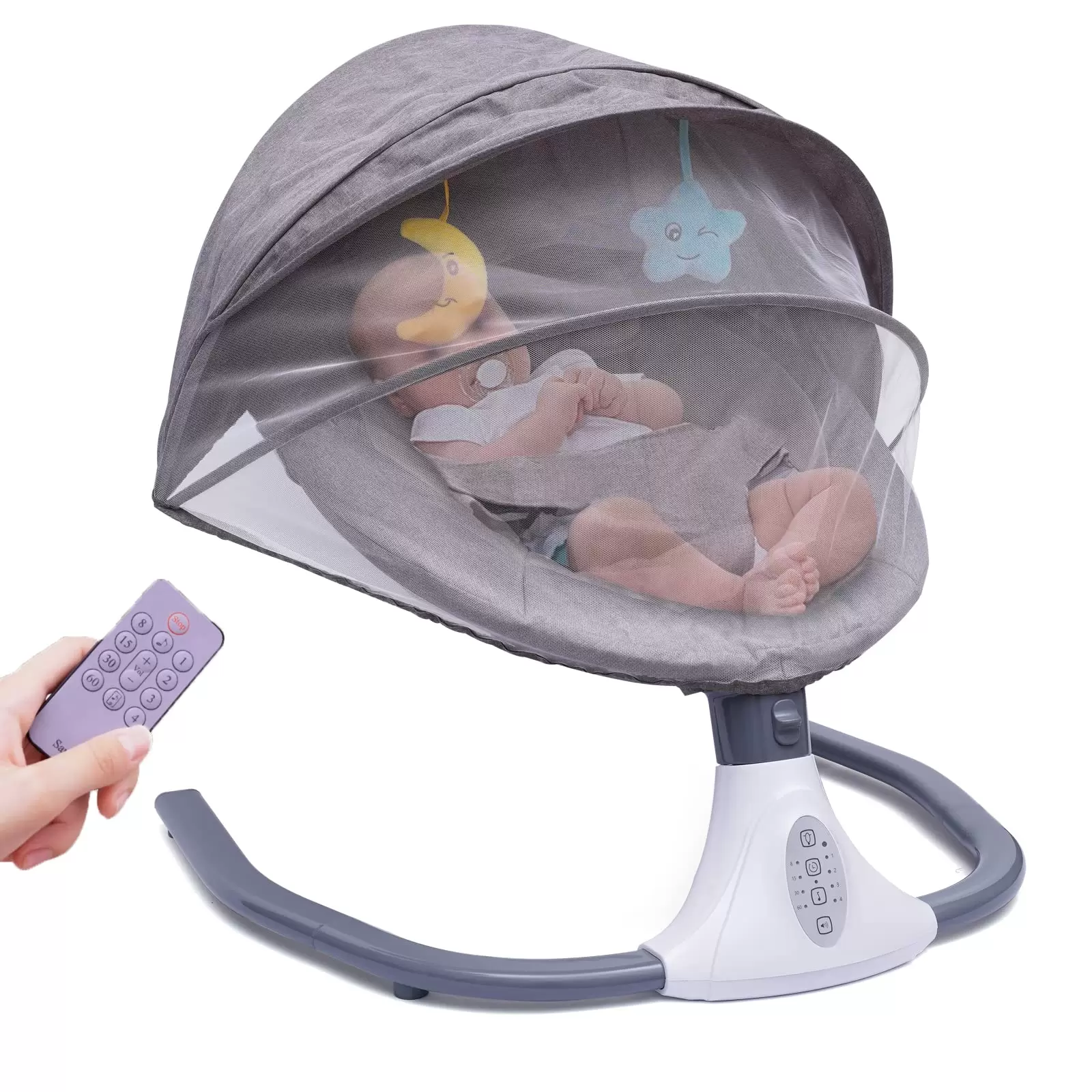 Baby Swing Remote Control Baby Rocker Removable Crib Netting Toys Music Bluetooth USB Electric Cradling Bouncer w/4 Swing Amplitudes Baby Swing Remote Control Baby Rocker Removable Crib Netting Toys Music Bluetooth USB Electric Cradling Bouncer w/4 Swing Amplitudes