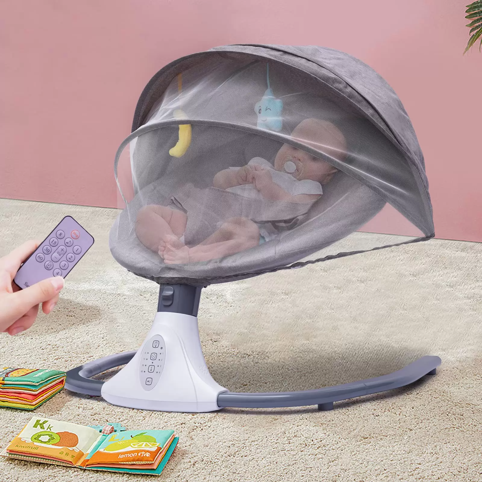 Baby Swing Remote Control Baby Rocker Removable Crib Netting Toys Music Bluetooth USB Electric Cradling Bouncer w/4 Swing Amplitudes Baby Swing Remote Control Baby Rocker Removable Crib Netting Toys Music Bluetooth USB Electric Cradling Bouncer w/4 Swing Amplitudes