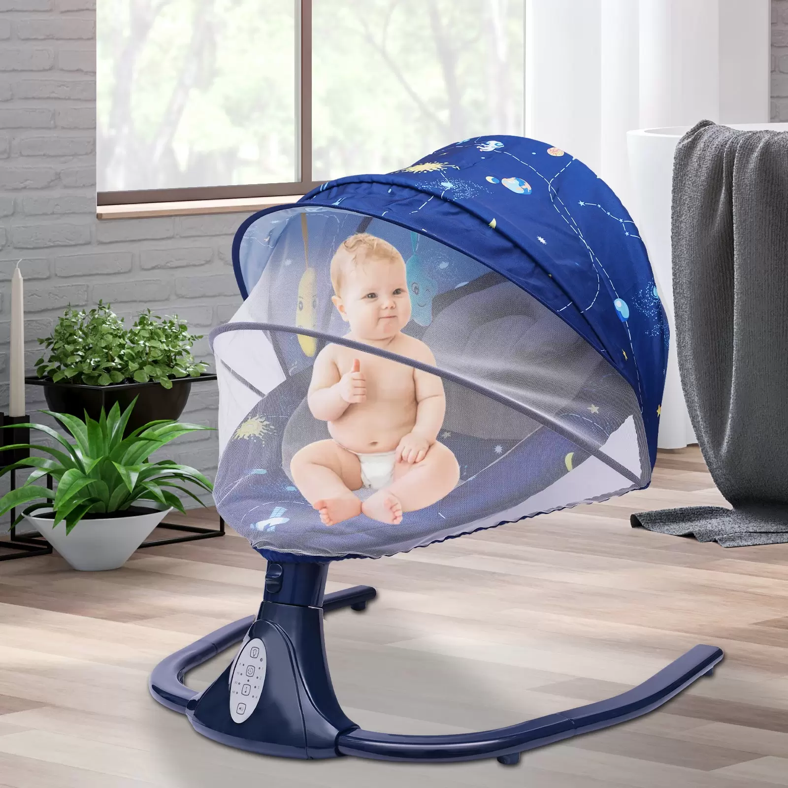 Baby Rocking Chair with Removable Net, Toy, Three-Point Safety Belt, Music, Bluetooth and USB Baby Rocking Chair with Removable Net, Toy, Three-Point Safety Belt, Music, Bluetooth and USB