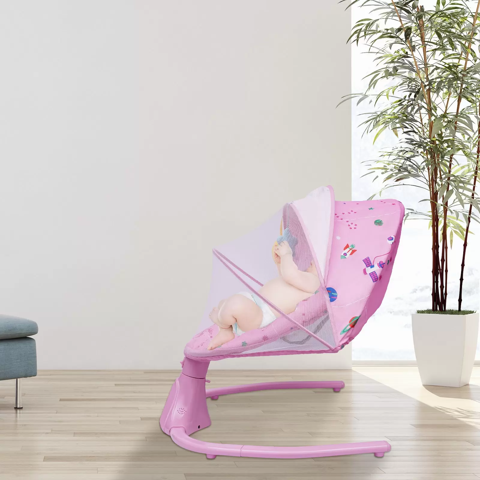 Baby Rocking Chair with Removable Net, Toy, Three-Point Safety Belt, Music, Bluetooth and USB, Electric Cradle Baby Rocking Chair with Removable Net, Toy, Three-Point Safety Belt, Music, Bluetooth and USB, Electric Cradle