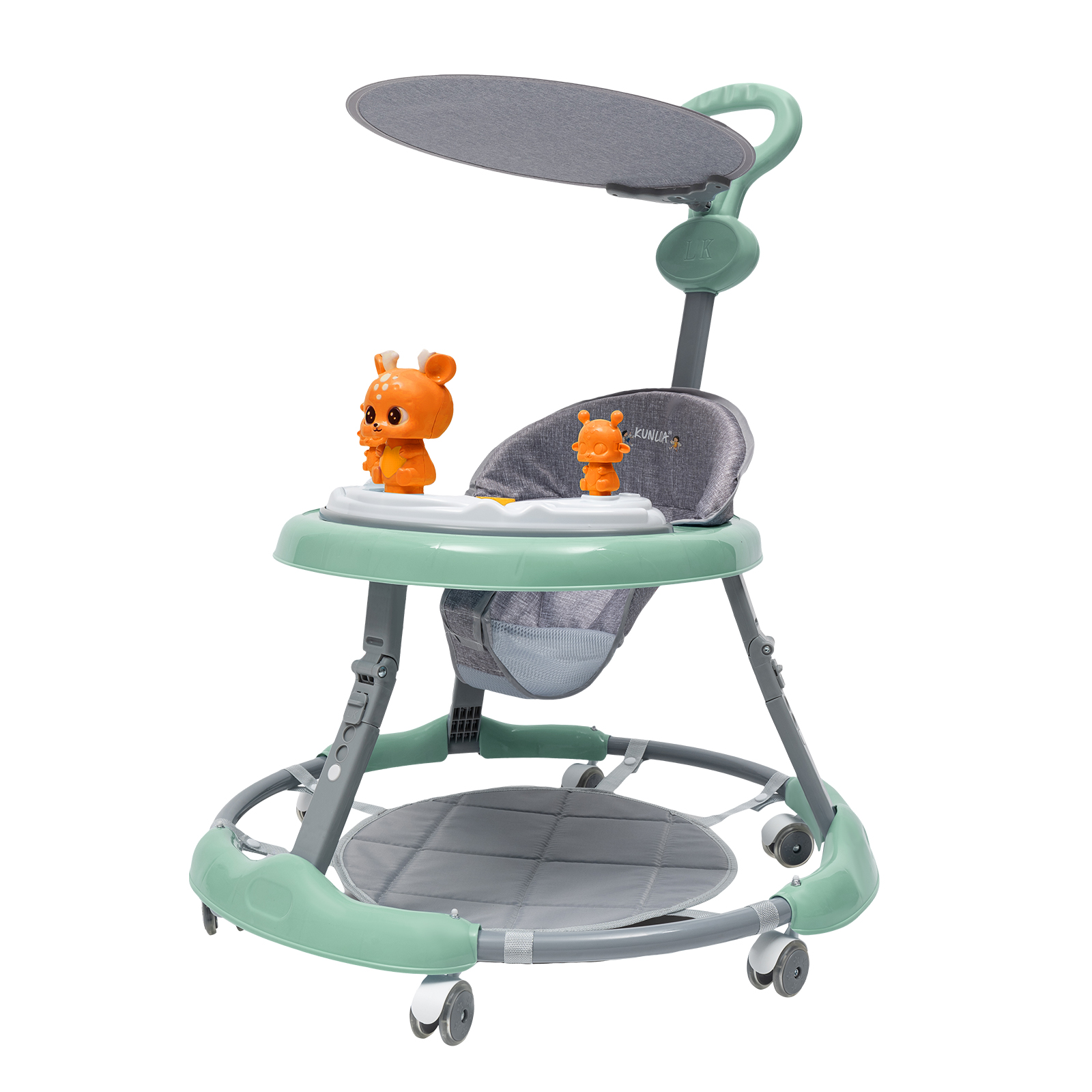 Baby Walker with Push Bar with Music Playing Station, Silent PVC Wheels, Non-Slip