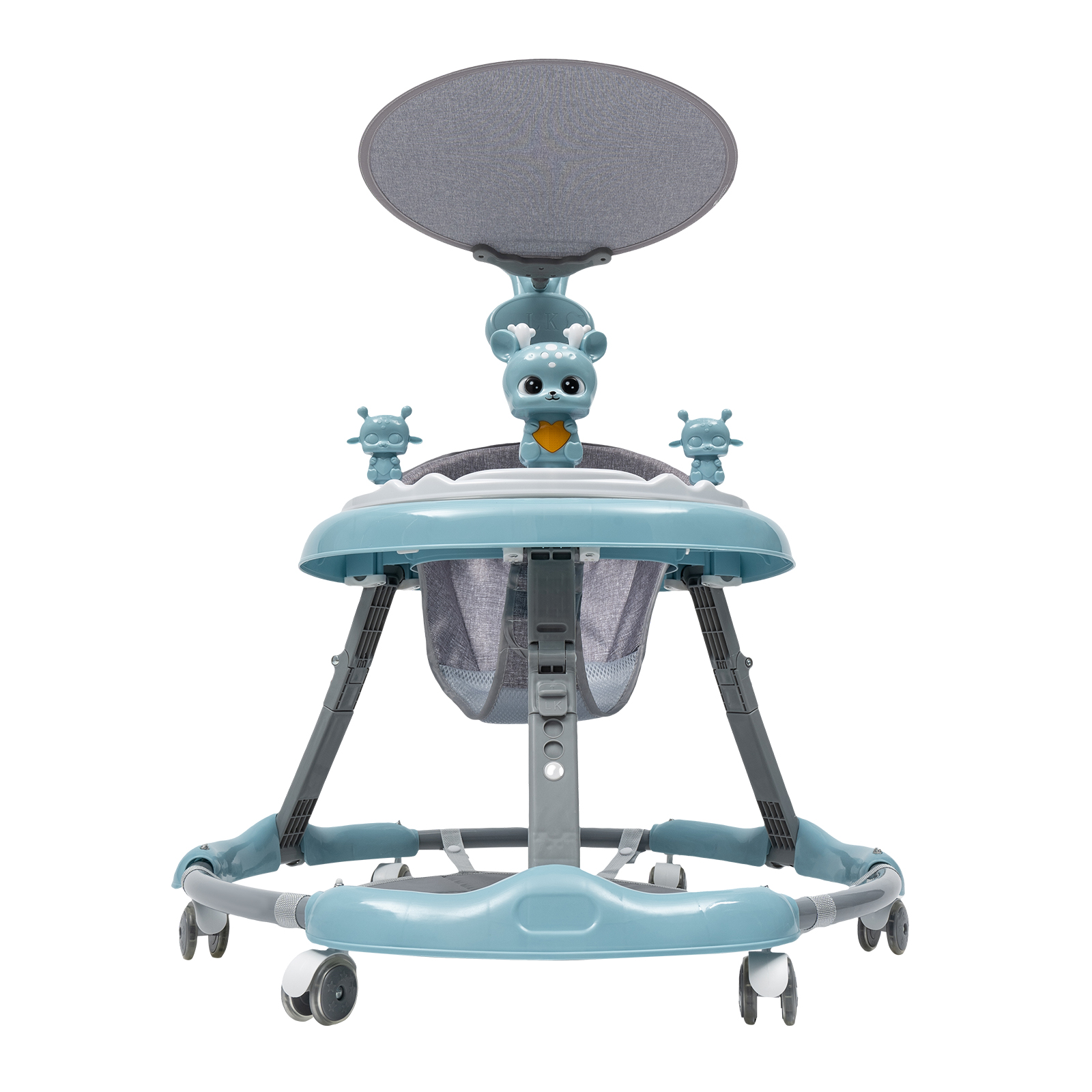 Baby Walker with Push Bar and Music Playing Station, PVC Silent Wheels, Anti-Slip Function (Blue)