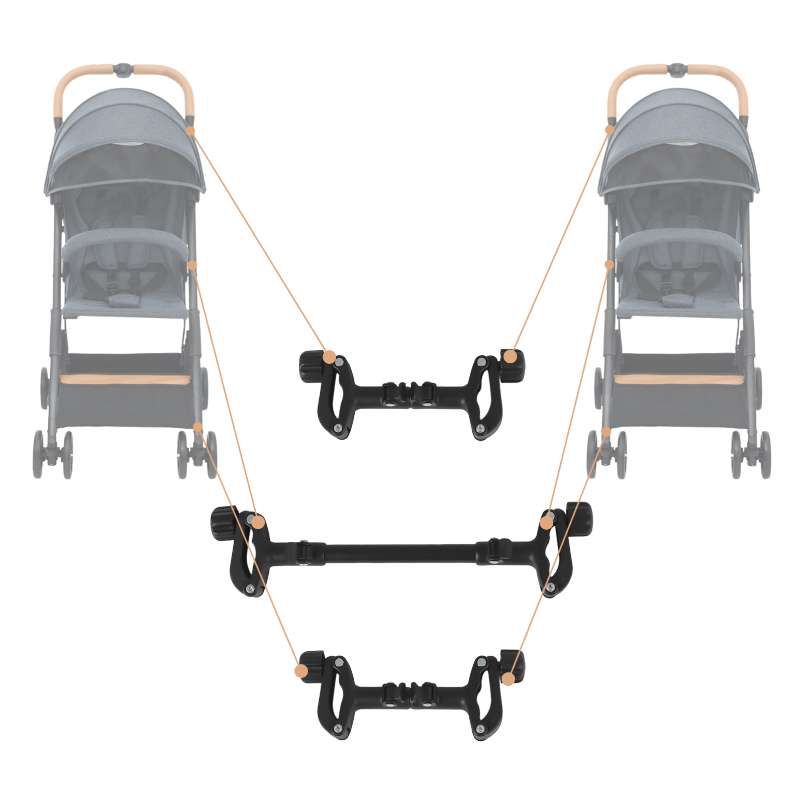 Twin Stroller Connector for Baby Fits Umbrella Strollers Turns Two Single Strollers into a Double Stroller