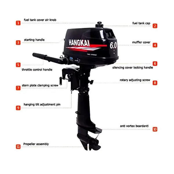 2 Stroke 6 HP Outboard Petrol Engine Outboard Motor Water Cooling CDI Boat Engine 2-Stroke 2.3HP-18HP Fishing Boat Engine Water Cooling New