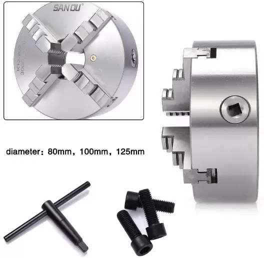 Professional 4-jaw collet chuck, diameter: 100 mm, 4-jaw chuck, for lathe