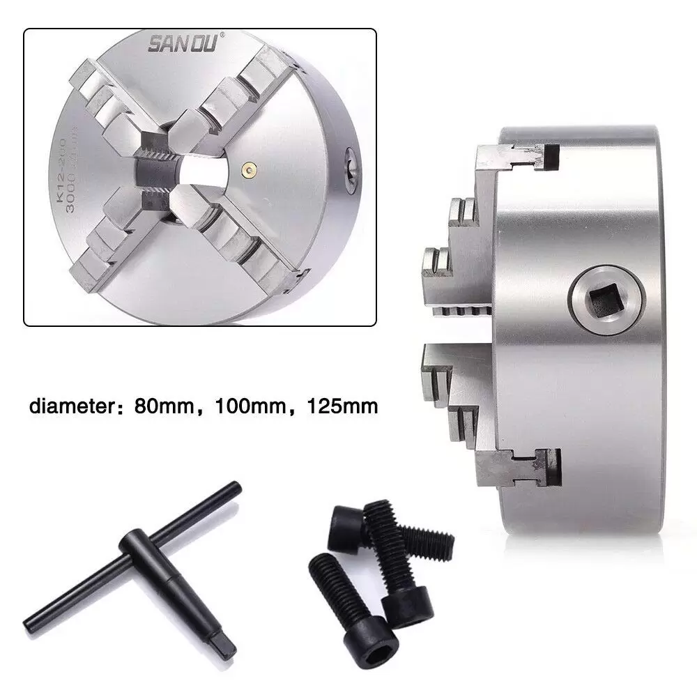 Professional 4-jaw collet chuck, diameter: 100 mm, 4-jaw chuck, for lathe Professional 4-jaw collet chuck, diameter: 100 mm, 4-jaw chuck, for lathe