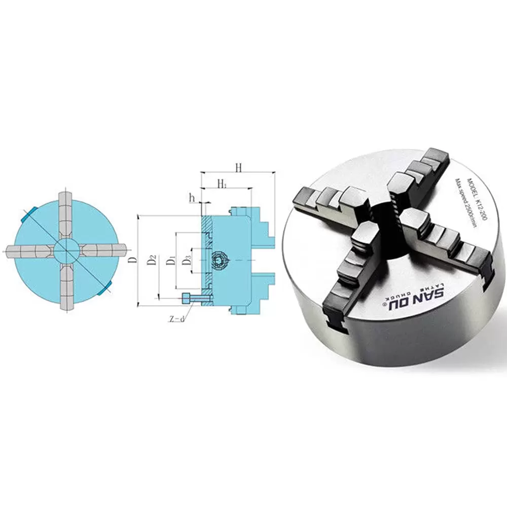 Precision 4-jaw chuck - Self-centering rotary chuck, wear-resistant and durable Precision 4-jaw chuck - Self-centering rotary chuck, wear-resistant and durable