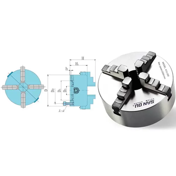 Precision 4-jaw chuck - Self-centering rotary chuck, wear-resistant and durable