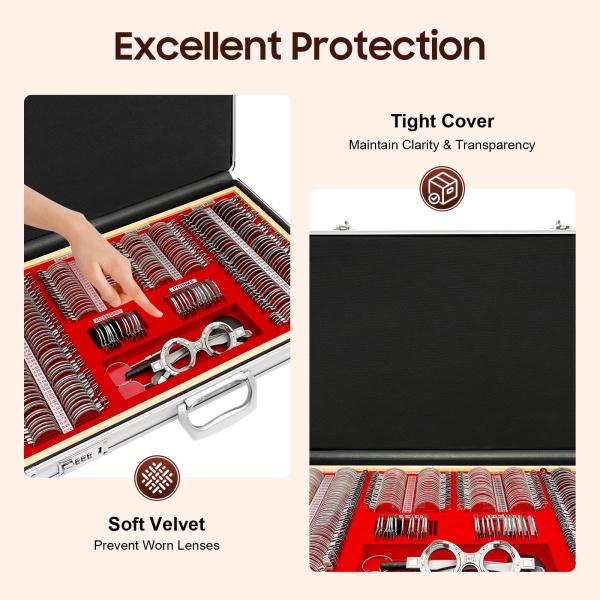 266-piece Optical Test Lenses Optometry Kit Optometry Case With Test Frame For Optometrists Vision Testers 22.44*14.17*3.74in Red