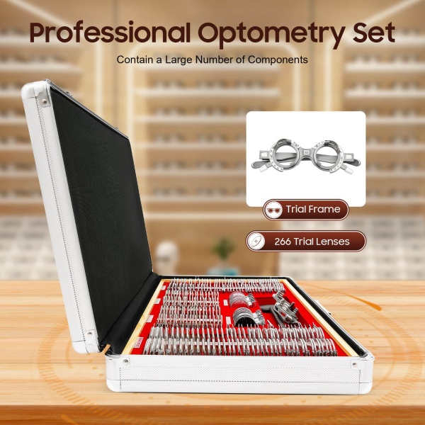 266-piece Optical Test Lenses Optometry Kit Optometry Case With Test Frame For Optometrists Vision Testers 22.44*14.17*3.74in Red
