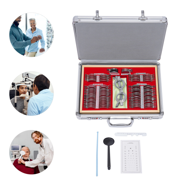 104-piece Professional Test Glass Box Glass Box Measuring Glasses Frame Cross Cylinder Useful For Optometrists Vision Testers 38x27x6cm