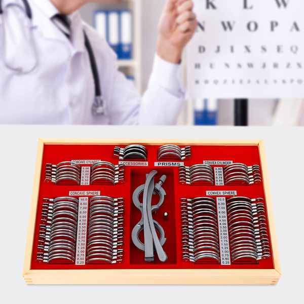 104-piece Professional Test Glass Box Glass Box Measuring Glasses Frame Cross Cylinder Useful For Optometrists Vision Testers 38x27x6cm