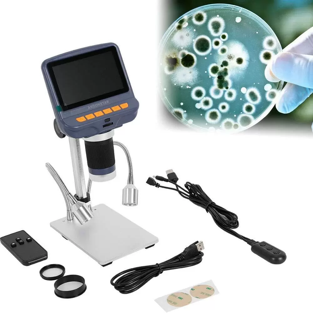 LCD Digital Microscope - AD106 HDMI - Digital Microscope with 8 Built-in LEDs + 2 LED Lights - USB 300