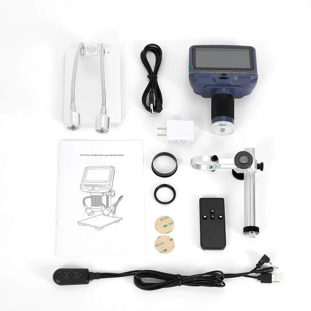 LCD Digital Microscope - AD106 HDMI - Digital Microscope with 8 Built-in LEDs + 2 LED Lights - USB 300 LCD Digital Microscope - AD106 HDMI - Digital Microscope with 8 Built-in LEDs + 2 LED Lights - USB 300