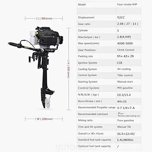 CNCEST 52CC 4-Stroke 4 HP Outboard Engine Outboard Boat Engine Petrol Engine Four Flush-4 HP Outboard Engine