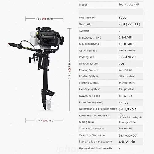 CNCEST 52CC 4-Stroke 4 HP Outboard Engine Outboard Boat Engine Petrol Engine Four Flush-4 HP Outboard Engine