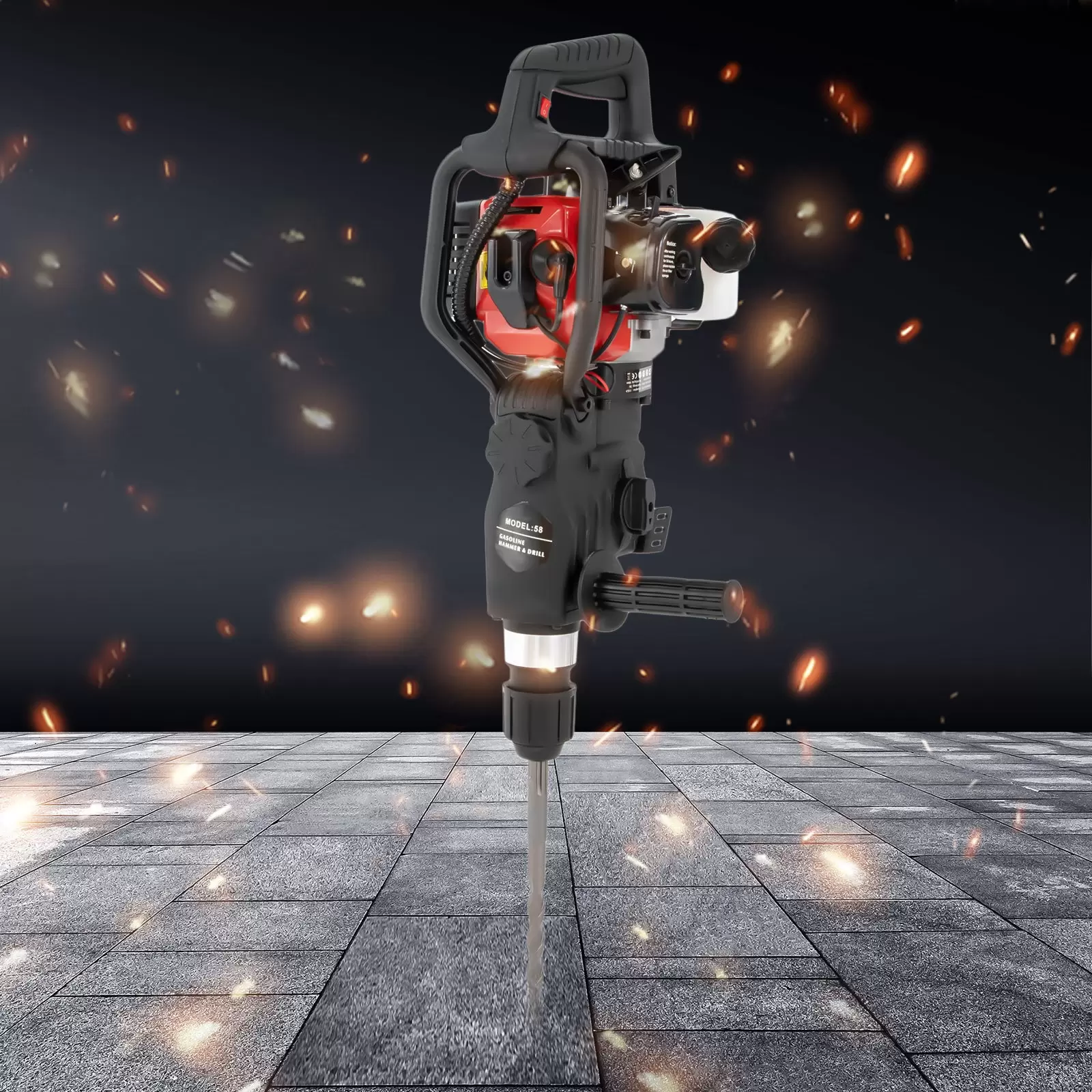 30J Gasoline Demolition Hammer 3200 RPM Drill Hammer with Pointed and Flat Chisel Demolition Jack Hammer Applies To Drilling Holes In Concrete 30J Gasoline Demolition Hammer 3200 RPM Drill Hammer with Pointed and Flat Chisel Demolition Jack Hammer Applies To Drilling Holes In Concrete
