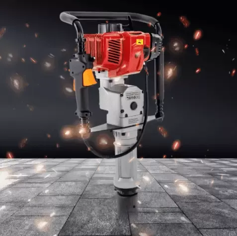 Standing Pile Driver Post Driver 2 Stroke Gasoline Engine 52cc 1900W Portable Gasoline Auger Petrol Stake 55-70mm Sleeve Anti-slip Handle 3 Post Driving-head