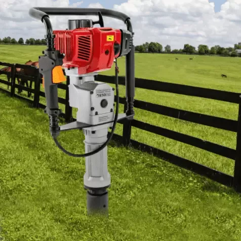 Standing Pile Driver Post Driver 2 Stroke Gasoline Engine 52cc 1900W Portable Gasoline Auger Petrol Stake 55-70mm Sleeve Anti-slip Handle 3 Post Driving-head