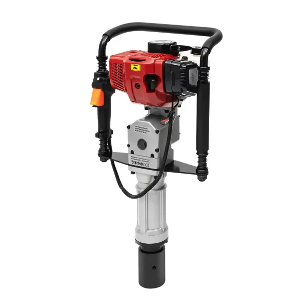 Standing Pile Driver Post Driver 2 Stroke Gasoline Engine 52cc 1900W Portable Gasoline Auger Petrol Stake 55-70mm Sleeve Anti-slip Handle 3 Post Driving-head
