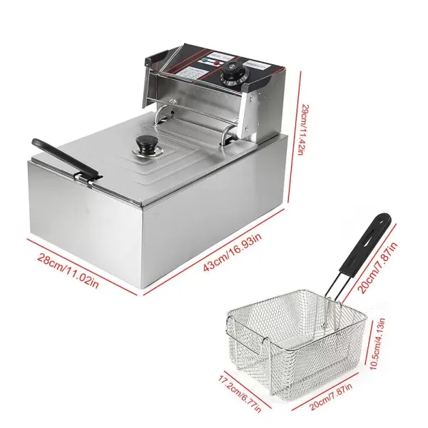 Electric Stainless Steel Fryer with Stainless Steel Lid 5.5 L 2500 W with Temperature Control Indicator Light Basket Lid Thick Tank for Buffalo Wings Chicken Electric Stainless Steel Fryer with Stainless Steel Lid 5.5 L 2500 W with Temperature Control Indicator Light Basket Lid Thick Tank for Buffalo Wings Chicken