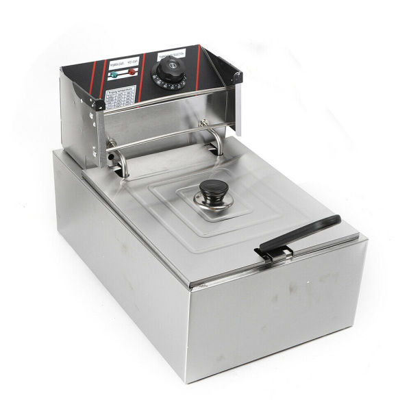 Electric Stainless Steel Fryer with Stainless Steel Lid 5.5 L  2500 W with Temperature Control Indicator Light Basket Lid Thick Tank for Buffalo Wings Chicken