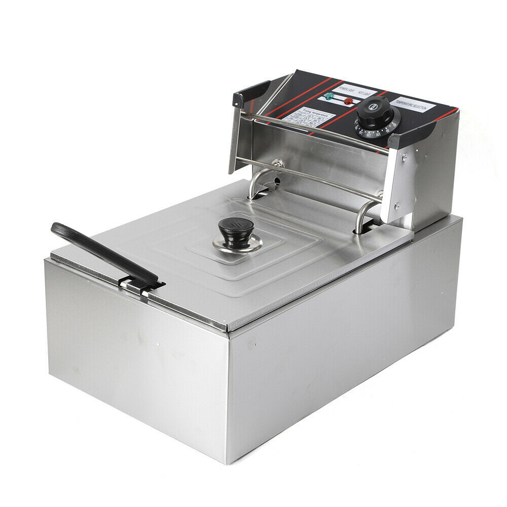 Electric Stainless Steel Fryer with Stainless Steel Lid 5.5 L  2500 W with Temperature Control Indicator Light Basket Lid Thick Tank for Buffalo Wings Chicken