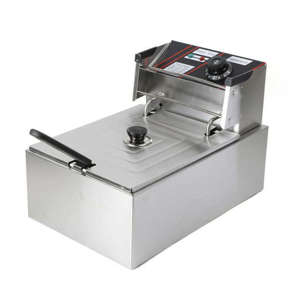 Electric Stainless Steel Fryer with Stainless Steel Lid 5.5 L  2500 W with Temperature Control Indicator Light Basket Lid Thick Tank for Buffalo Wings Chicken