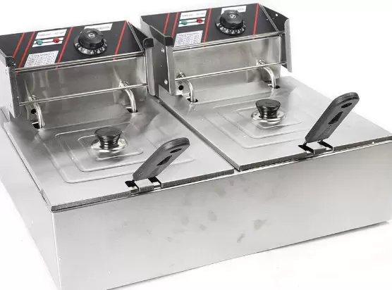 Stainless Steel Double Fryer 12L Cold Zones Double Electric Fryer Thermostat 60-200°C with Basket and Lid