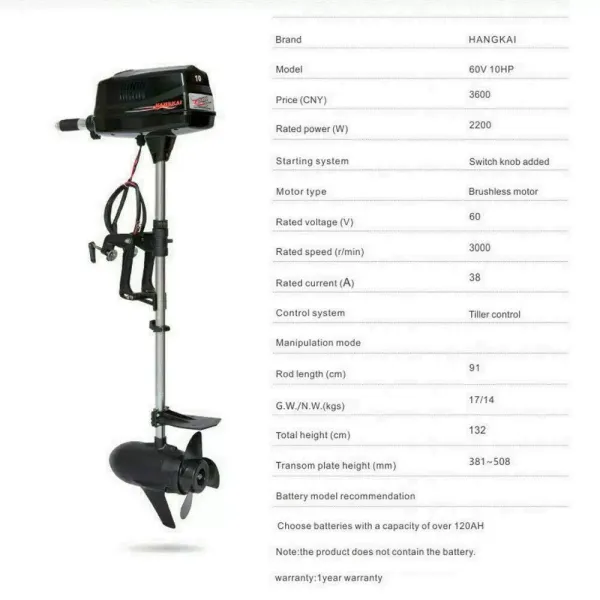 10 HP 60V Electric Outboard Motor Boat Motor Brushless Fishing Boat Motor Adjustable Clamp Fixed Ring Reinforced Propeller Anti-Swirl Plate High Efficiency Low Noise 10 HP 60V Electric Outboard Motor Boat Motor Brushless Fishing Boat Motor Adjustable Clamp Fixed Ring Reinforced Propeller Anti-Swirl Plate High Efficiency Low Noise