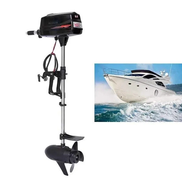 CNCEST 7HP 48V Electric Outboard Motor Brushless Motor with Ergonomic Handle Three-blade Propeller Heat Dissipation Holes for Fishing Boat Small Ships