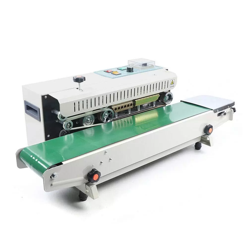 Automatic Continuous Belt Sealer 0-2m/min Sealing Speed Continuous Bag FR-900 Sealer Suitable for Film and Plastic Bags Green