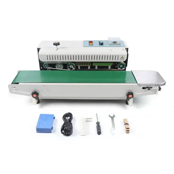 Automatic Continuous Belt Sealer 0-2m/min Sealing Speed Continuous Bag FR-900 Sealer Suitable for Film and Plastic Bags Green