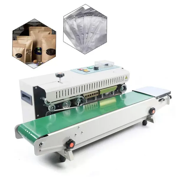 Automatic Continuous Belt Sealer 0-2m/min Sealing Speed Continuous Bag FR-900 Sealer Suitable for Film and Plastic Bags Green