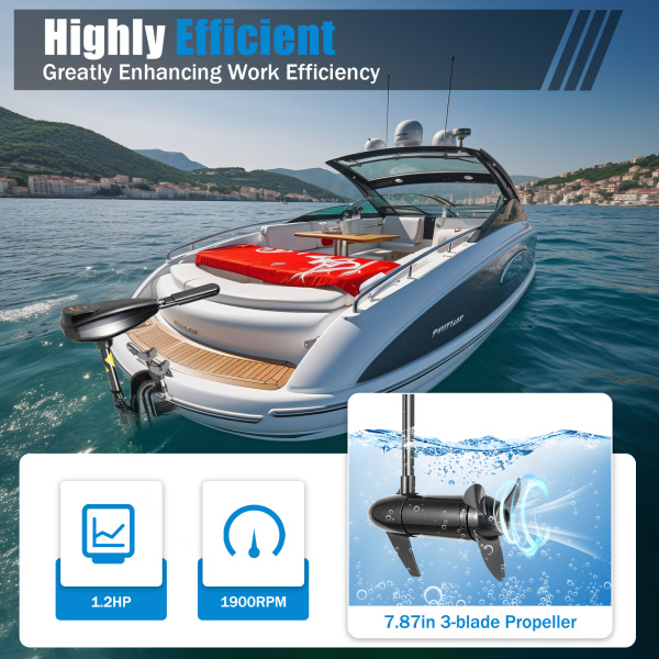 High Performance Boat Motor Electric Trolling Outboard Motor For Inflatable Fishing Boat 12V-80LBS Electric Outboard Motor 1.2 HP Non-slip Handle Corrosion Resistant