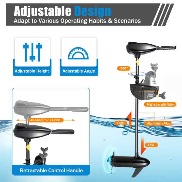 High Performance Boat Motor Electric Trolling Outboard Motor For Inflatable Fishing Boat 12V-80LBS Electric Outboard Motor 1.2 HP Non-slip Handle Corrosion Resistant