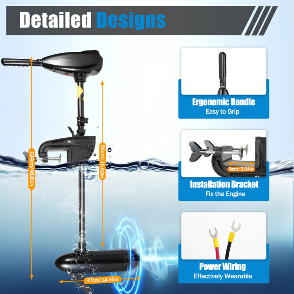 High Performance Boat Motor Electric Trolling Outboard Motor For Inflatable Fishing Boat 12V-80LBS Electric Outboard Motor 1.2 HP Non-slip Handle Corrosion Resistant