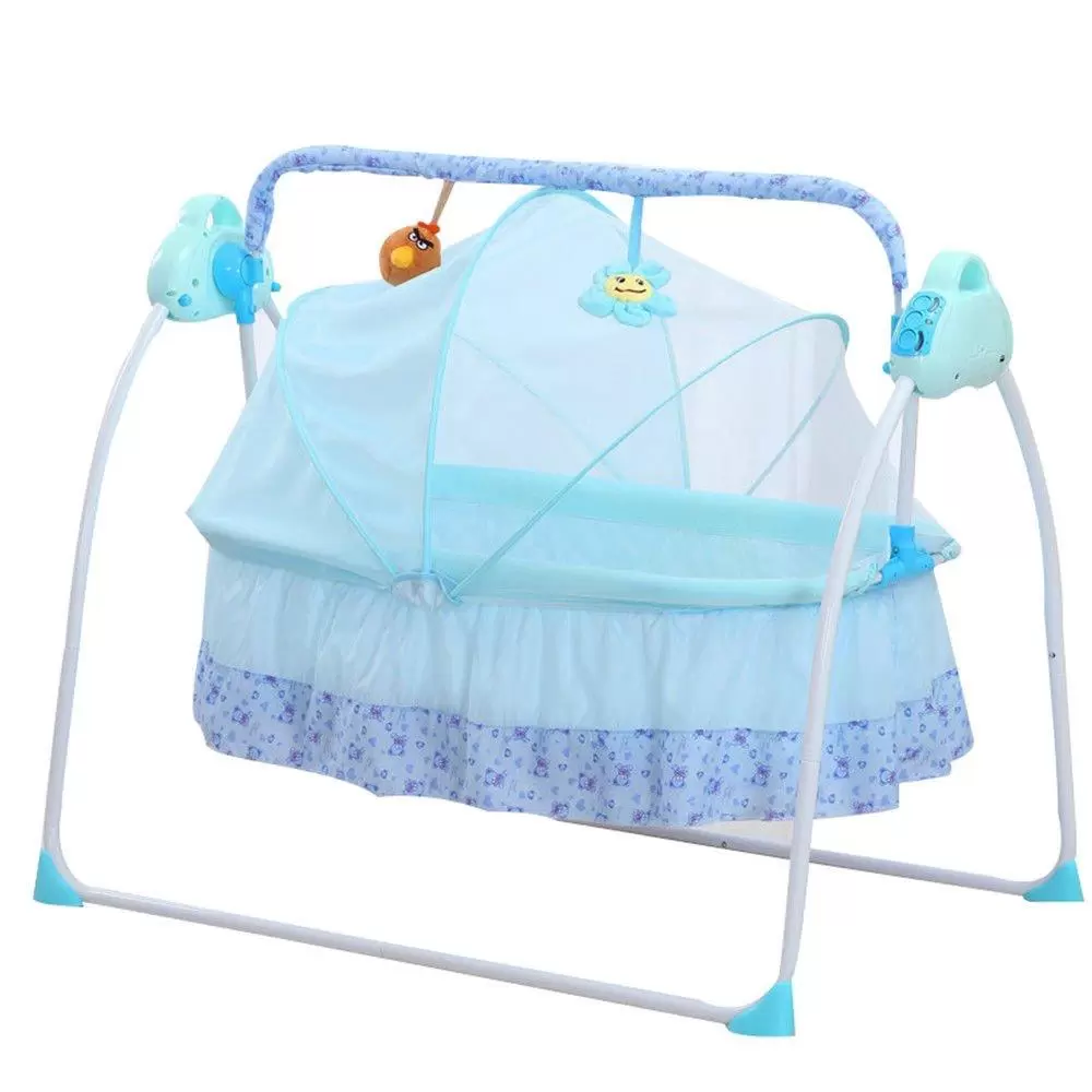 Baby Rocker Electric Baby Swing with Mat 3 Swing Speeds Baby Cradle Blue Electric Baby Cradle Crib Auto-Swing Rocking Cot Infant Baby Sleeping Bed+Music
