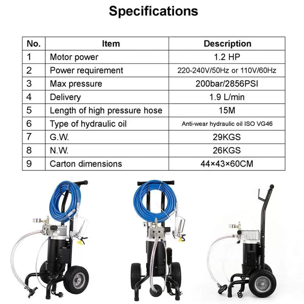1.2HP Airless Paint Sprayer 900W 1.9L/min Paint Spray Gun Kit Spray Gun + Hose 1.2HP Airless Paint Sprayer 900W 1.9L/min Paint Spray Gun Kit Spray Gun + Hose