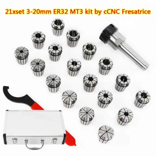 21 sets of ER32 MT3 Shank Collet Chuck 3-20mm chuck and storage box MT3 ER32 precision collet set for C milling machines 21 sets of ER32 MT3 Shank Collet Chuck 3-20mm chuck and storage box MT3 ER32 precision collet set for C milling machines