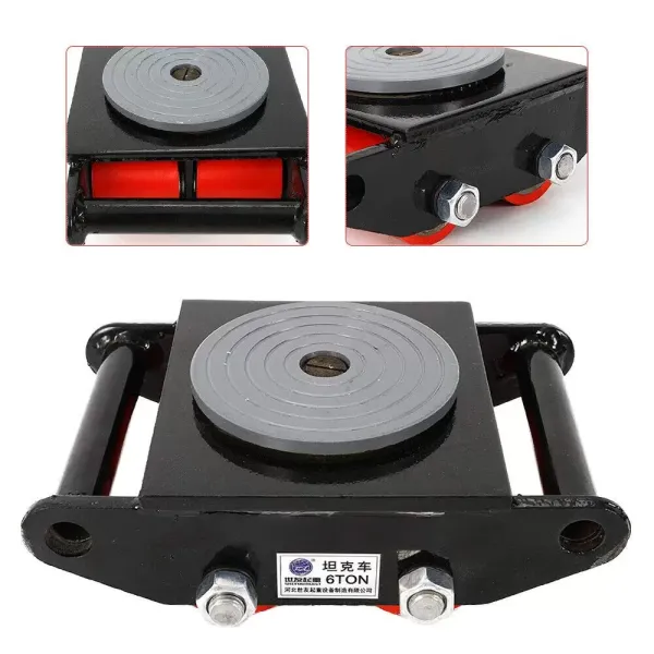 Pro Lift Armored Wheels 6 Ton Machinery Mover Made of Cast Steel PU With 360° Rotation Canopy 4 PU Anti-slip Roller for Storage Distribution and Transportation Black