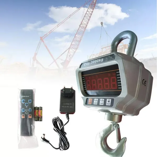 Robust Digital Industrial Scale with LED Display and Battery OCS-T -3000kg Crane Scale with Remote Control Cast Iron Housing for Stationary and Mobile Trade Robust Digital Industrial Scale with LED Display and Battery OCS-T -3000kg Crane Scale with Remote Control Cast Iron Housing for Stationary and Mobile Trade