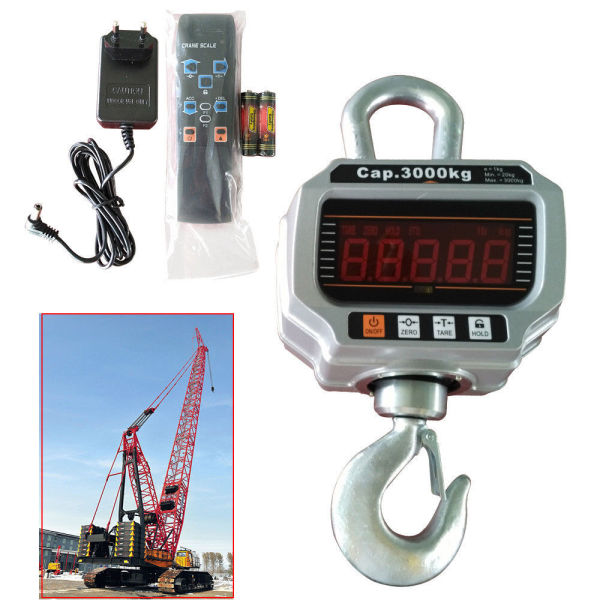 Robust Digital Industrial Scale with LED Display and Battery OCS-T -3000kg Crane Scale with Remote Control Cast Iron Housing for Stationary and Mobile Trade Robust Digital Industrial Scale with LED Display and Battery OCS-T -3000kg Crane Scale with Remote Control Cast Iron Housing for Stationary and Mobile Trade