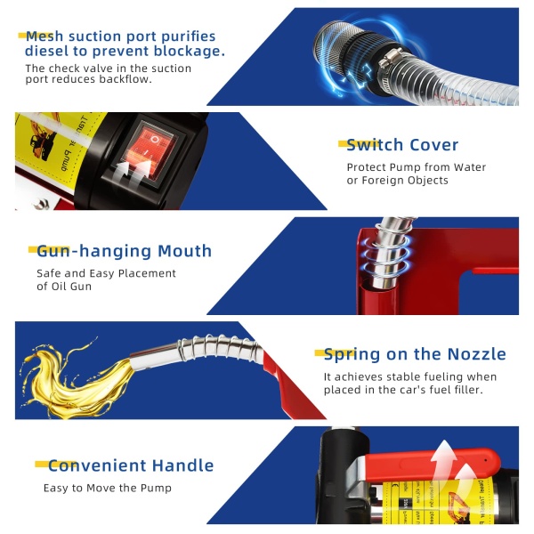 Self-priming Diesel Transfer Pump 230V 50L/min Fuel Pump Oil Pump For Vehicles Construction Sites Farms Tensile Resistance Rust Resistance Sunproof Snowproof Self-priming Diesel Transfer Pump 230V 50L/min Fuel Pump Oil Pump For Vehicles Construction Sites Farms Tensile Resistance Rust Resistance Sunproof Snowproof