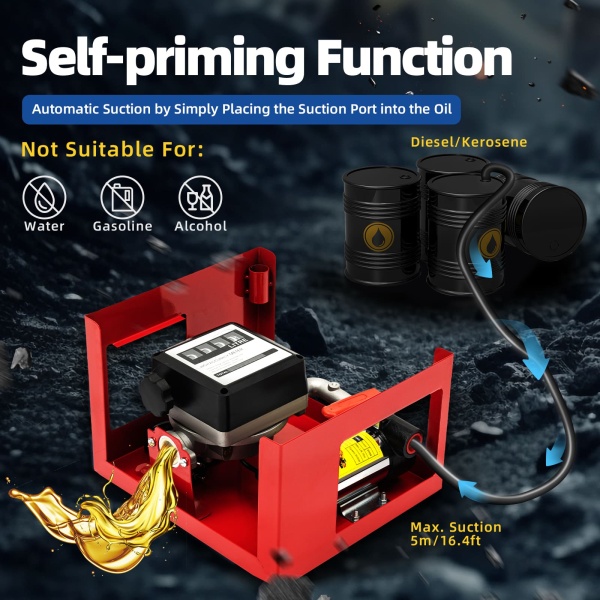 Self-priming Diesel Transfer Pump 230V  50L/min Fuel Pump Oil Pump For Vehicles Construction Sites Farms Tensile Resistance Rust Resistance  Sunproof  Snowproof